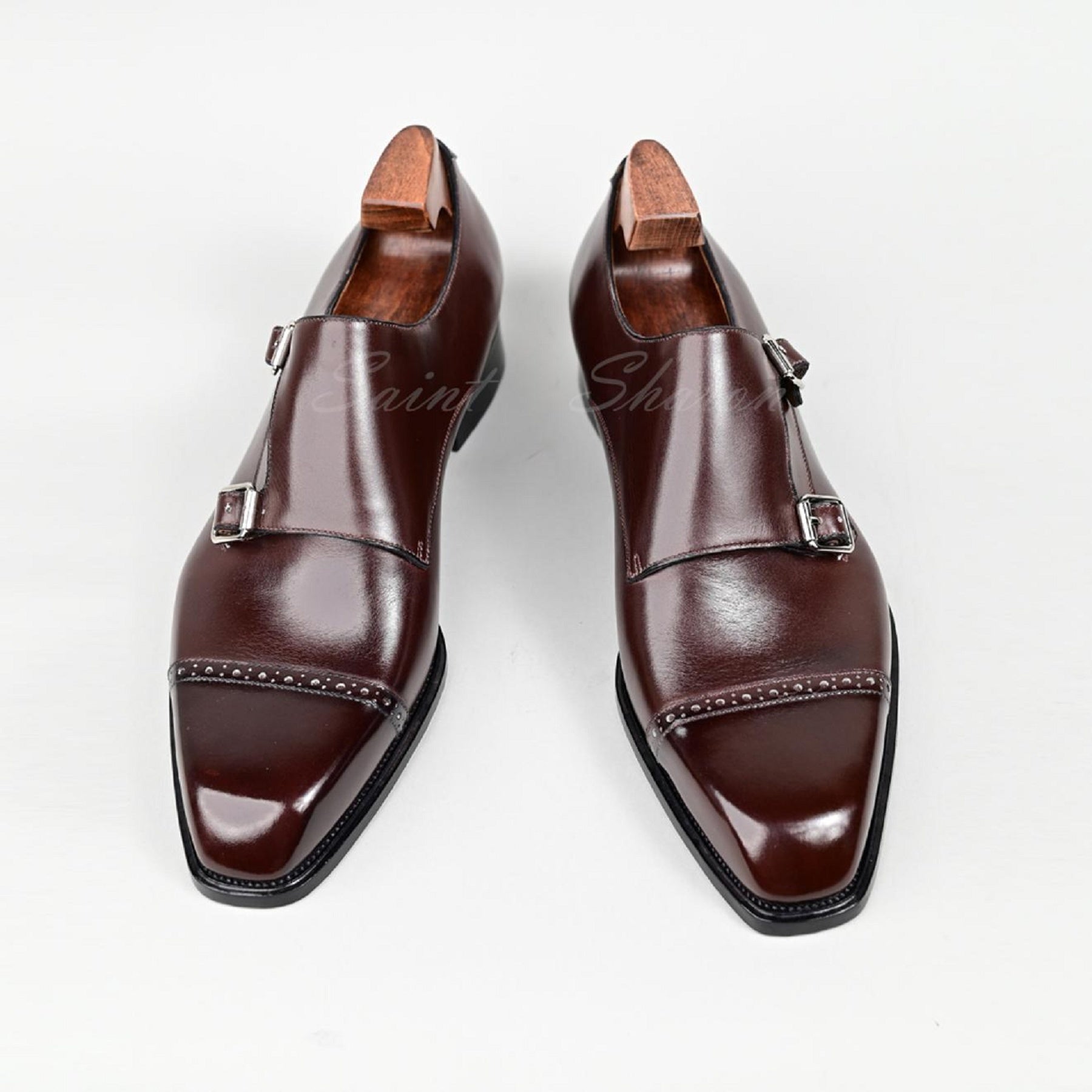 VSong Brown Captoe Double Monkstraps Shoes Mens Business Dress Shoes