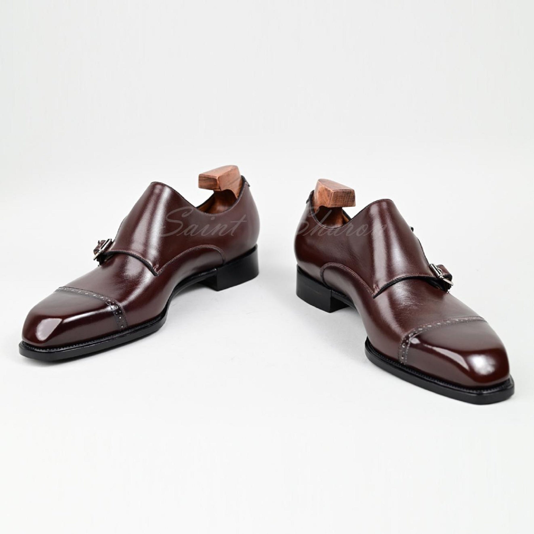 VSong Brown Captoe Double Monkstraps Shoes Mens Business Dress Shoes