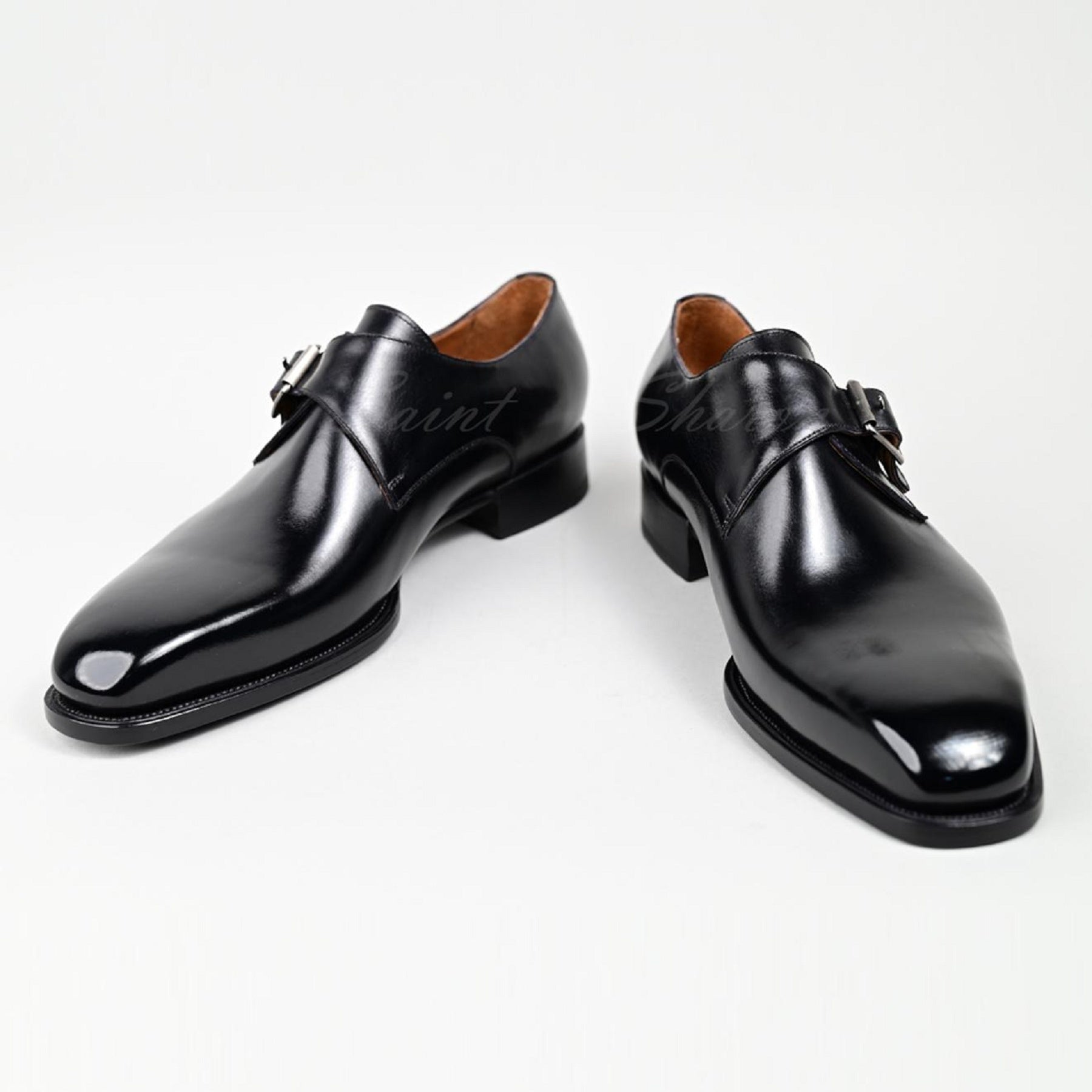 VSong Mens Leather Single Monkstraps Black Prom Dress Shoes