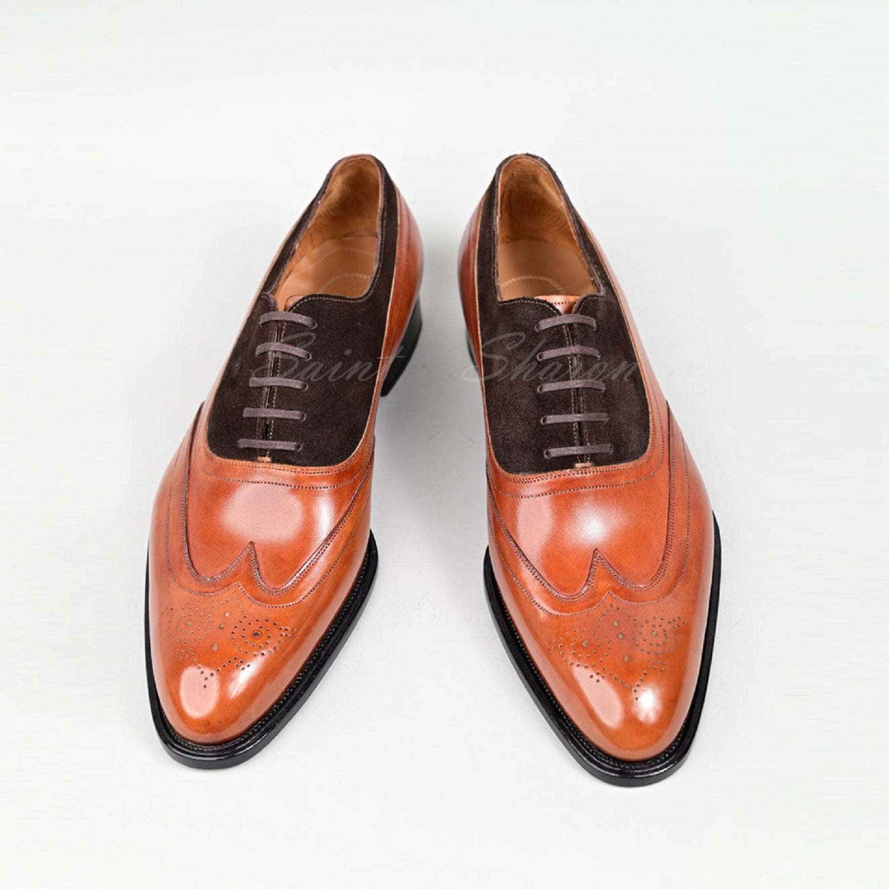 VSong Orange & Black Wingtip Oxfords Shoes Goodyear Welted