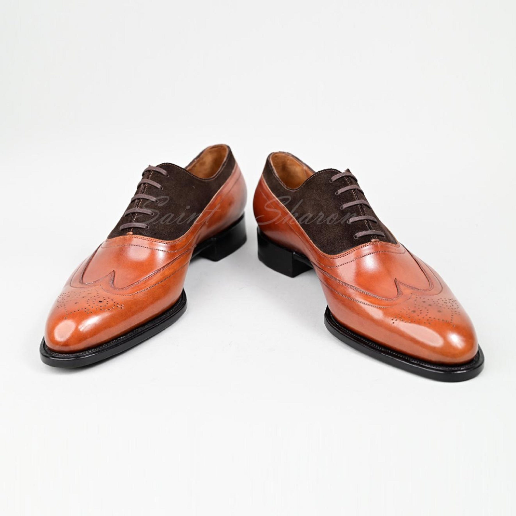 VSong Orange & Black Wingtip Oxfords Shoes Goodyear Welted