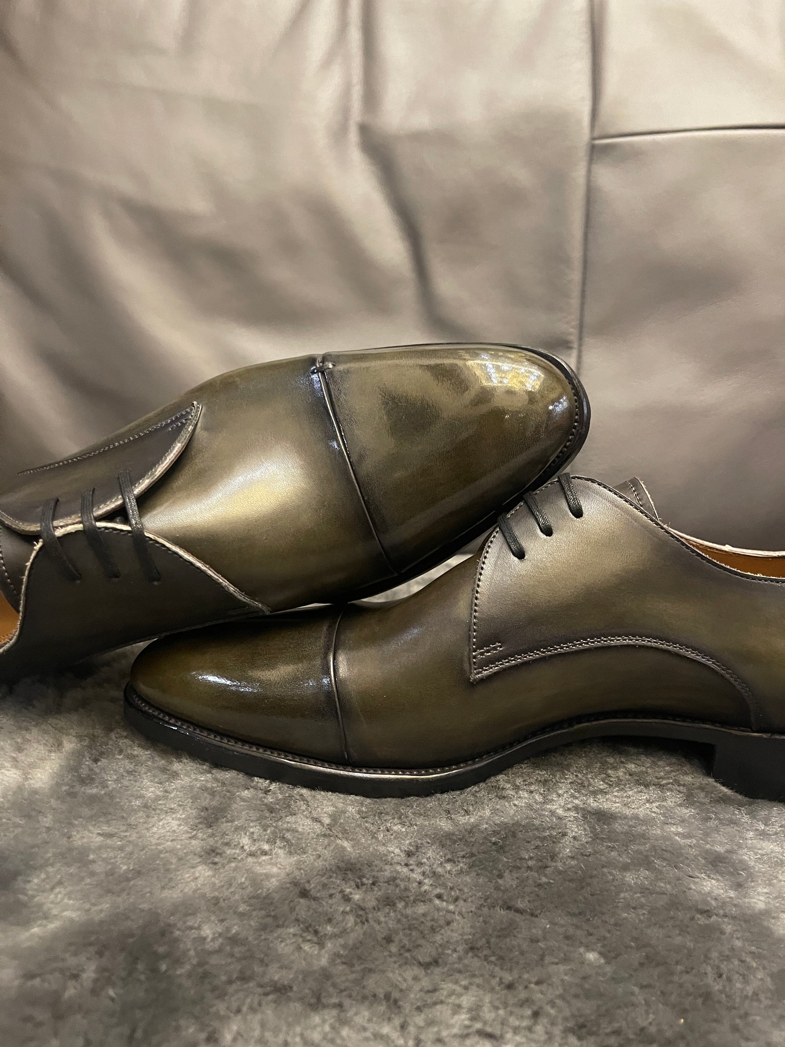 VSong Gray Oxfords Shoes Pointed Burnished Male Wedding Groom Shoes