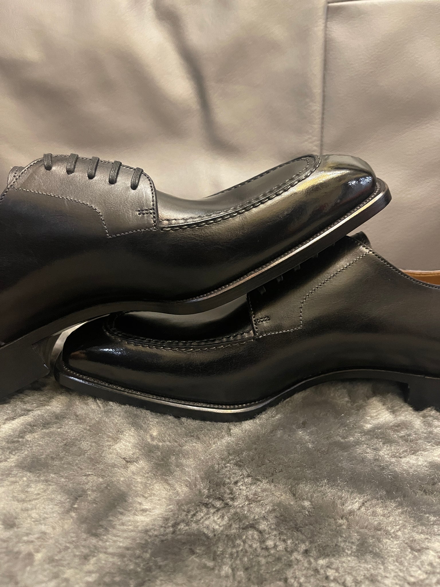 VSong Black Derby Handsewn Burnished Shoes Genuine Leather Social Shoes