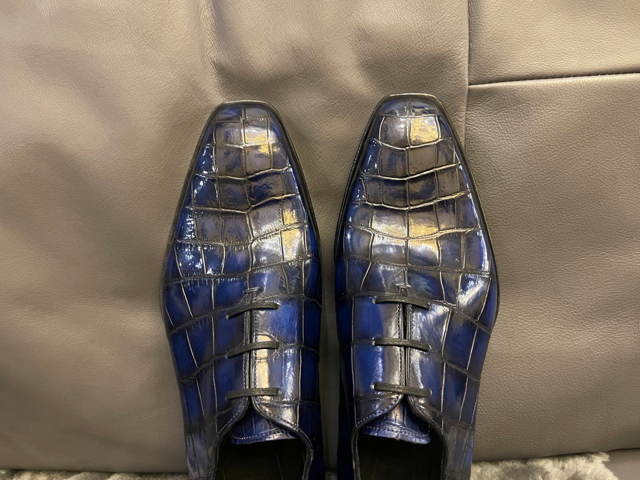 VSong Blue Crocodile Oxfords Official Shoes For Men Luxury Business Shoes