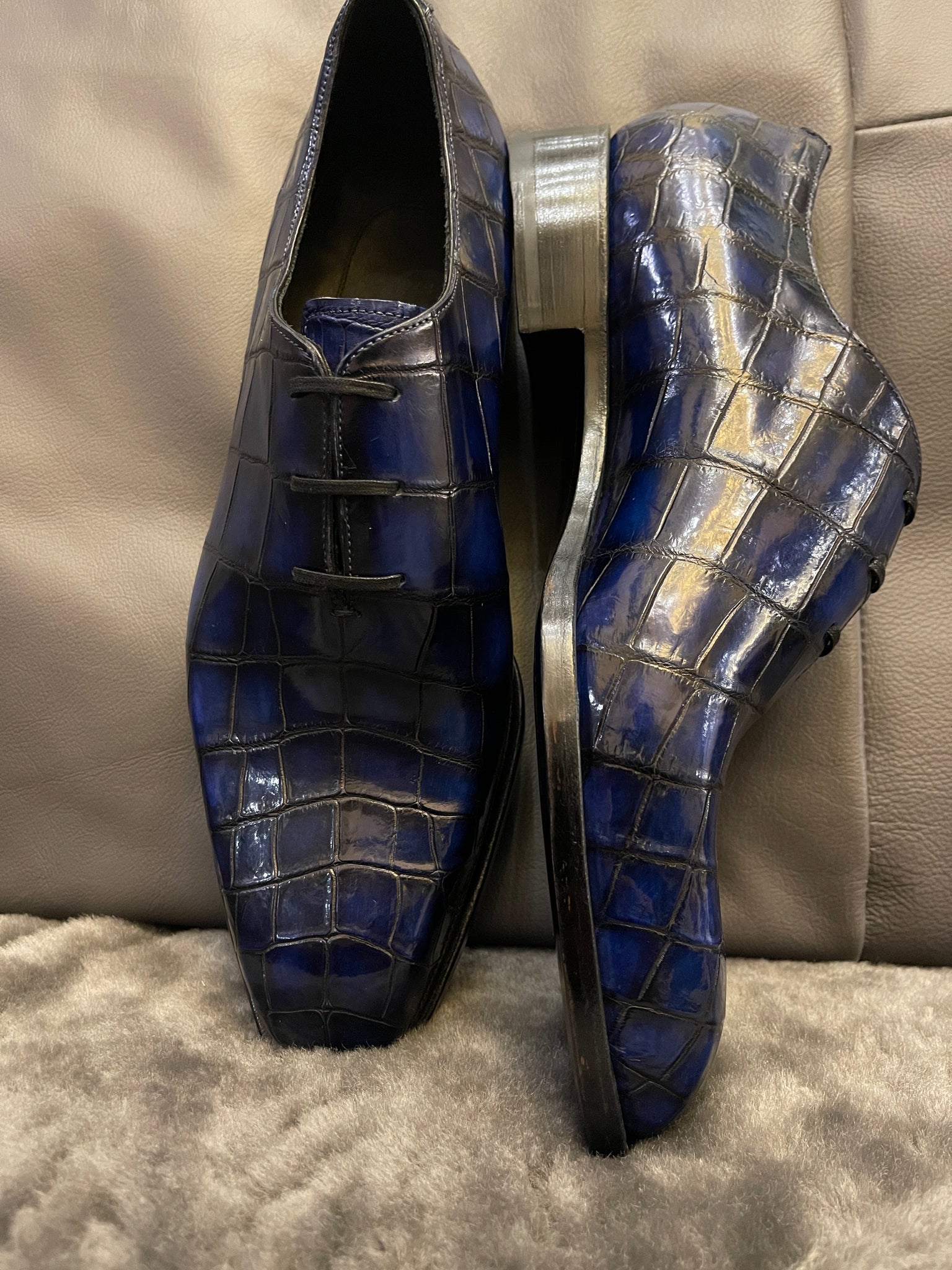 VSong Blue Crocodile Oxfords Official Shoes For Men Luxury Business Shoes