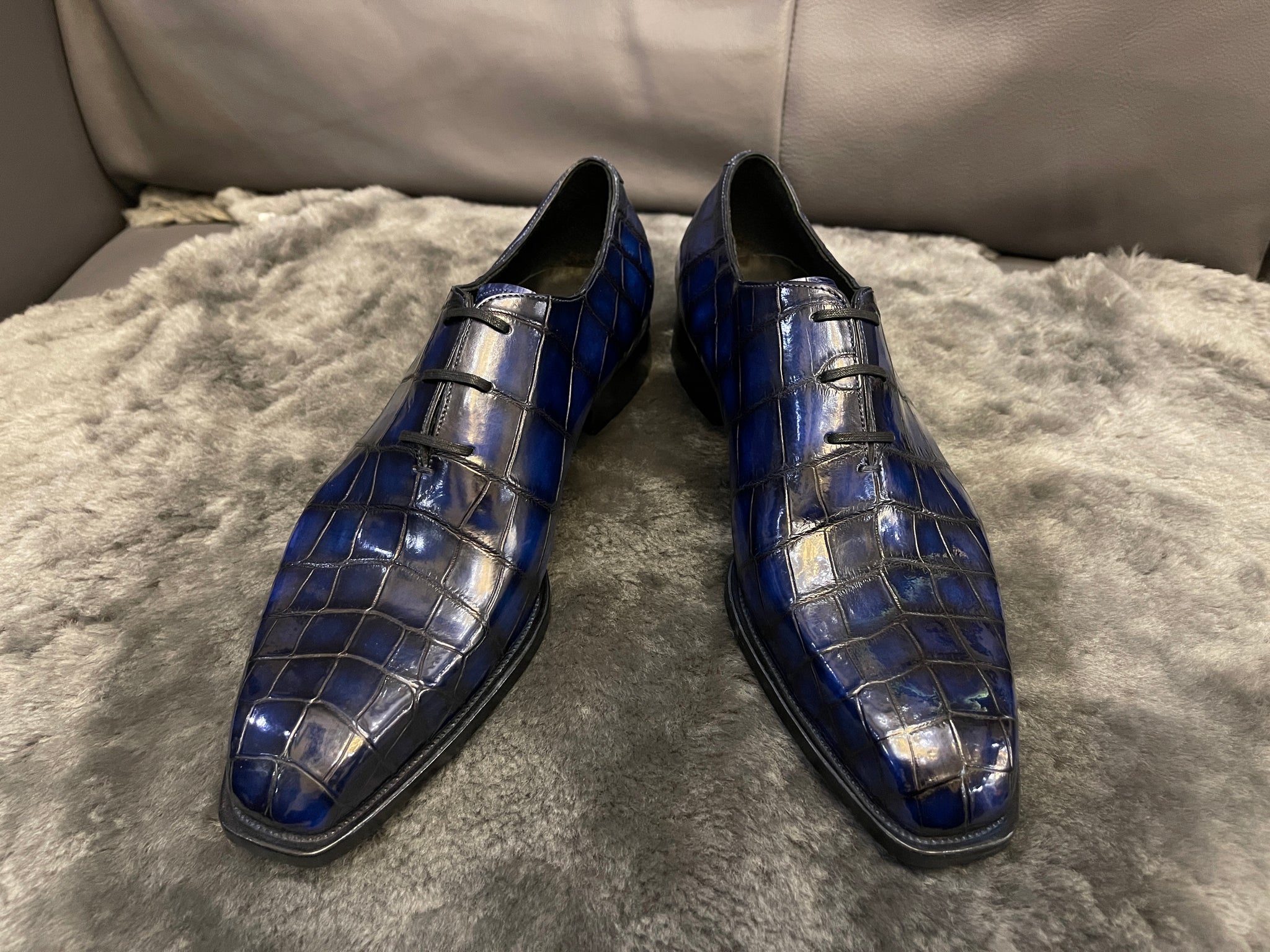 VSong Blue Crocodile Oxfords Official Shoes For Men Luxury Business Shoes