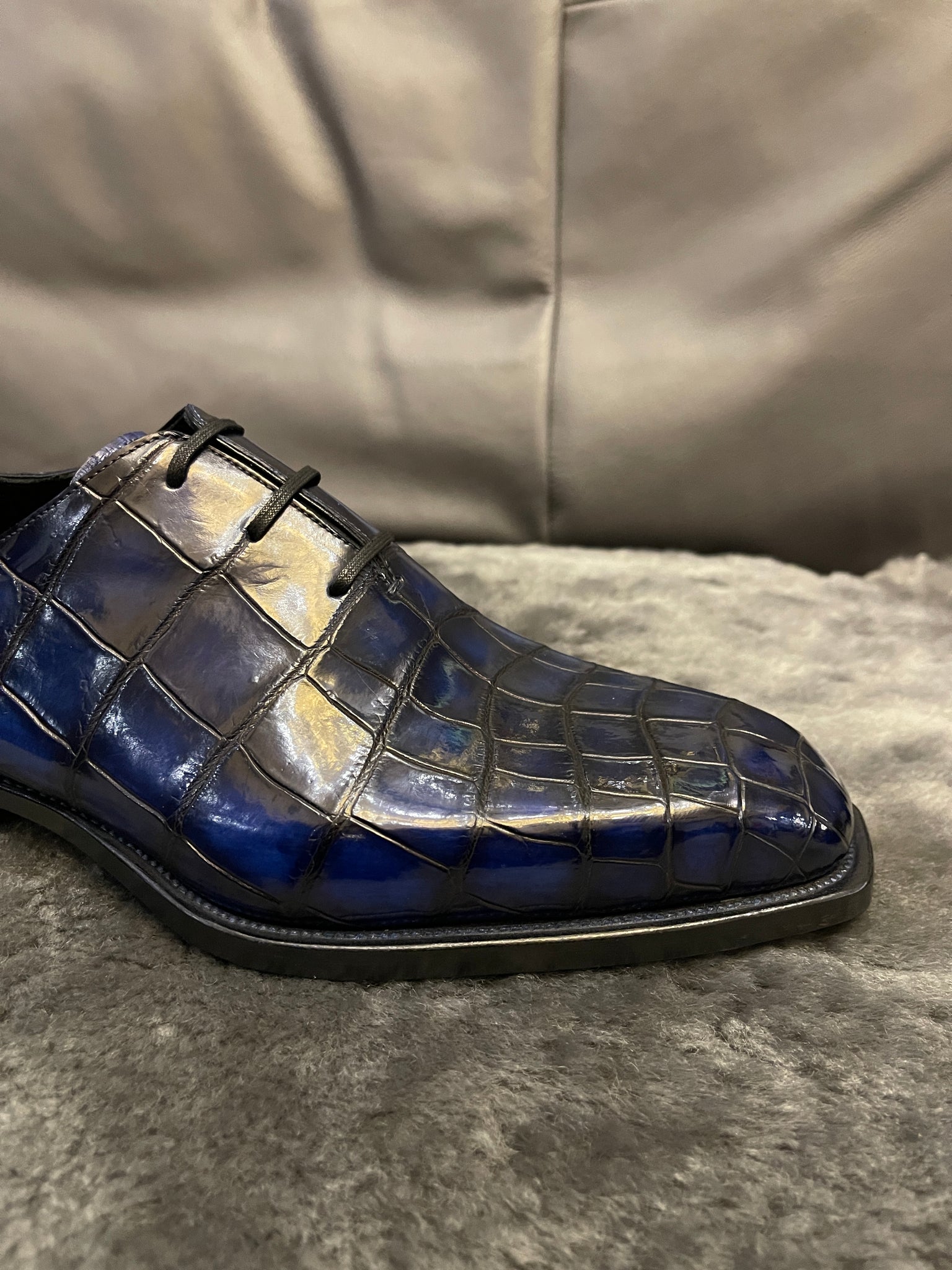 VSong Blue Crocodile Oxfords Official Shoes For Men Luxury Business Shoes