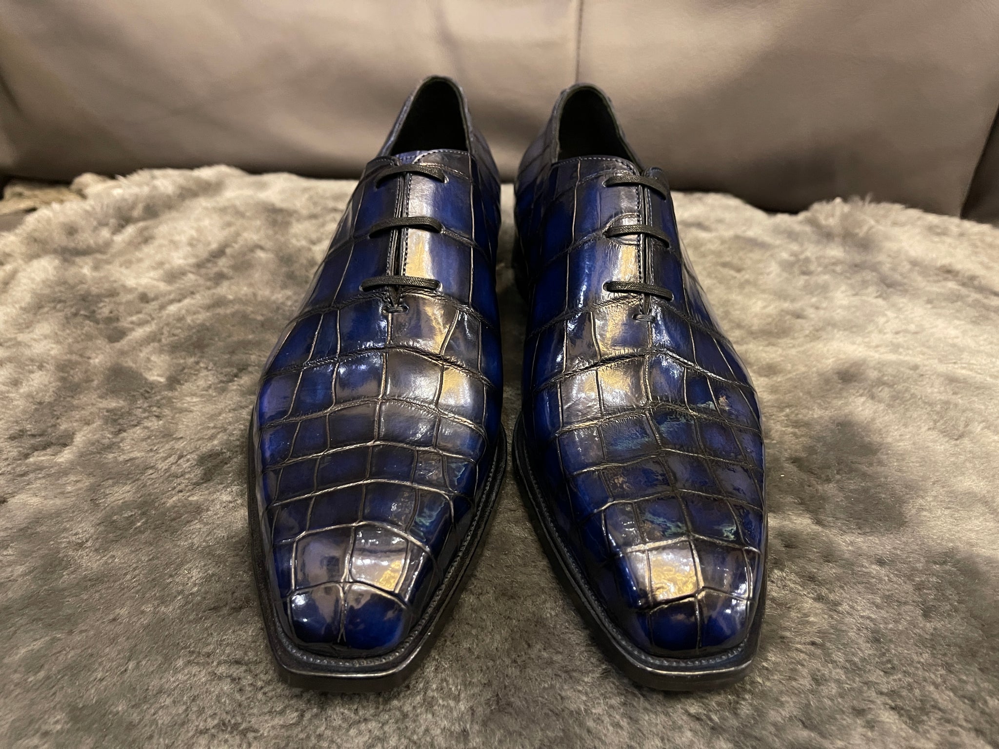 VSong Blue Crocodile Oxfords Official Shoes For Men Luxury Business Shoes