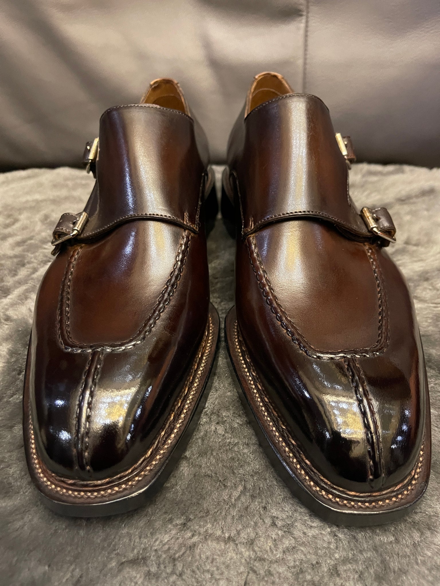 VSong Brown Norwegian Double Monkstraps Shoes Men Business Shoes