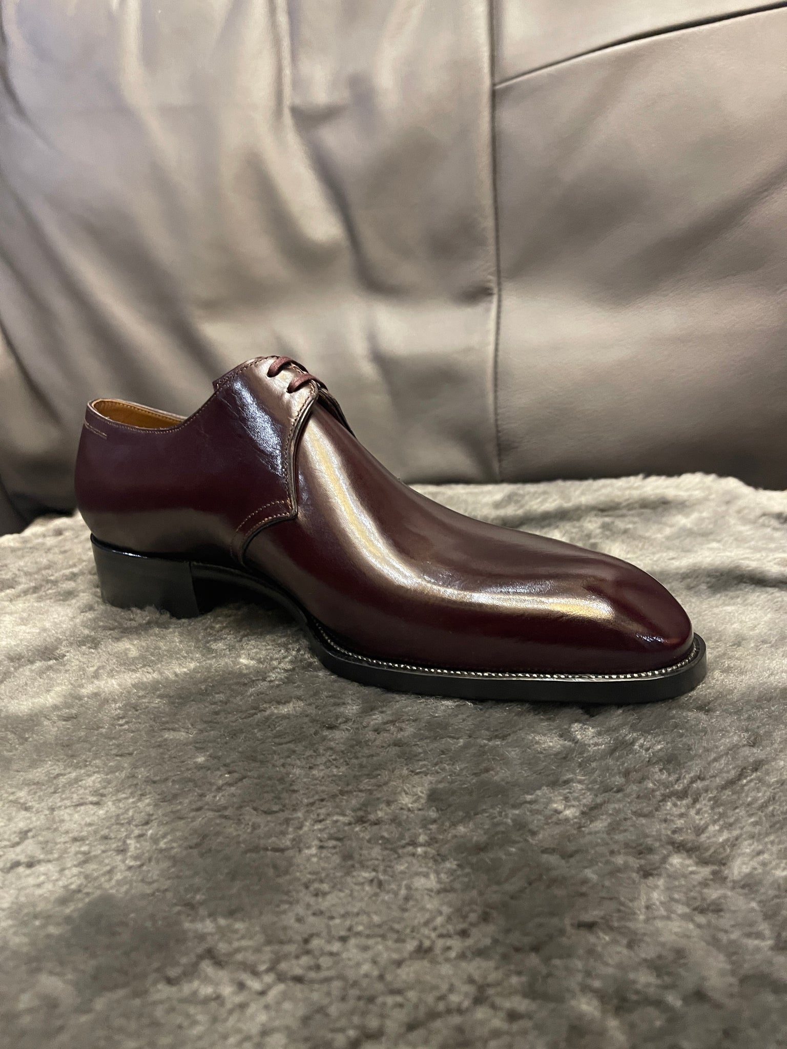 VSong Burgundy Derby Shoes Cap Toe Goodyear Welted Male Social Shoes