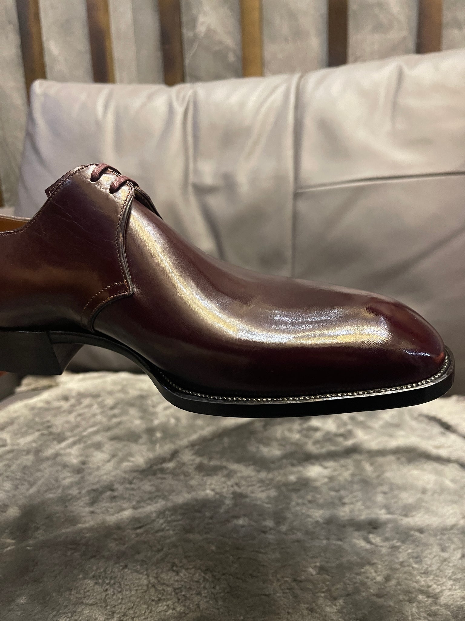 VSong Burgundy Derby Shoes Cap Toe Goodyear Welted Male Social Shoes