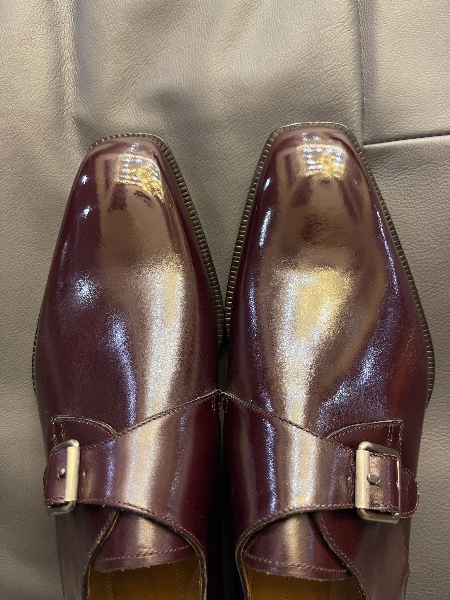 VSong Single Monkstraps Burgundy Shoes Tap Toe Wedding Shoes for Men