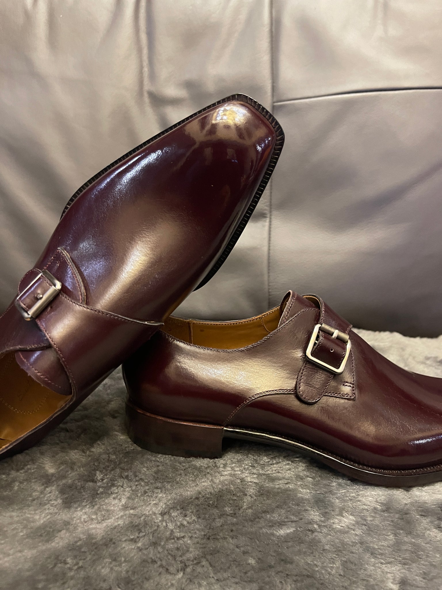 VSong Single Monkstraps Burgundy Shoes Tap Toe Wedding Shoes for Men