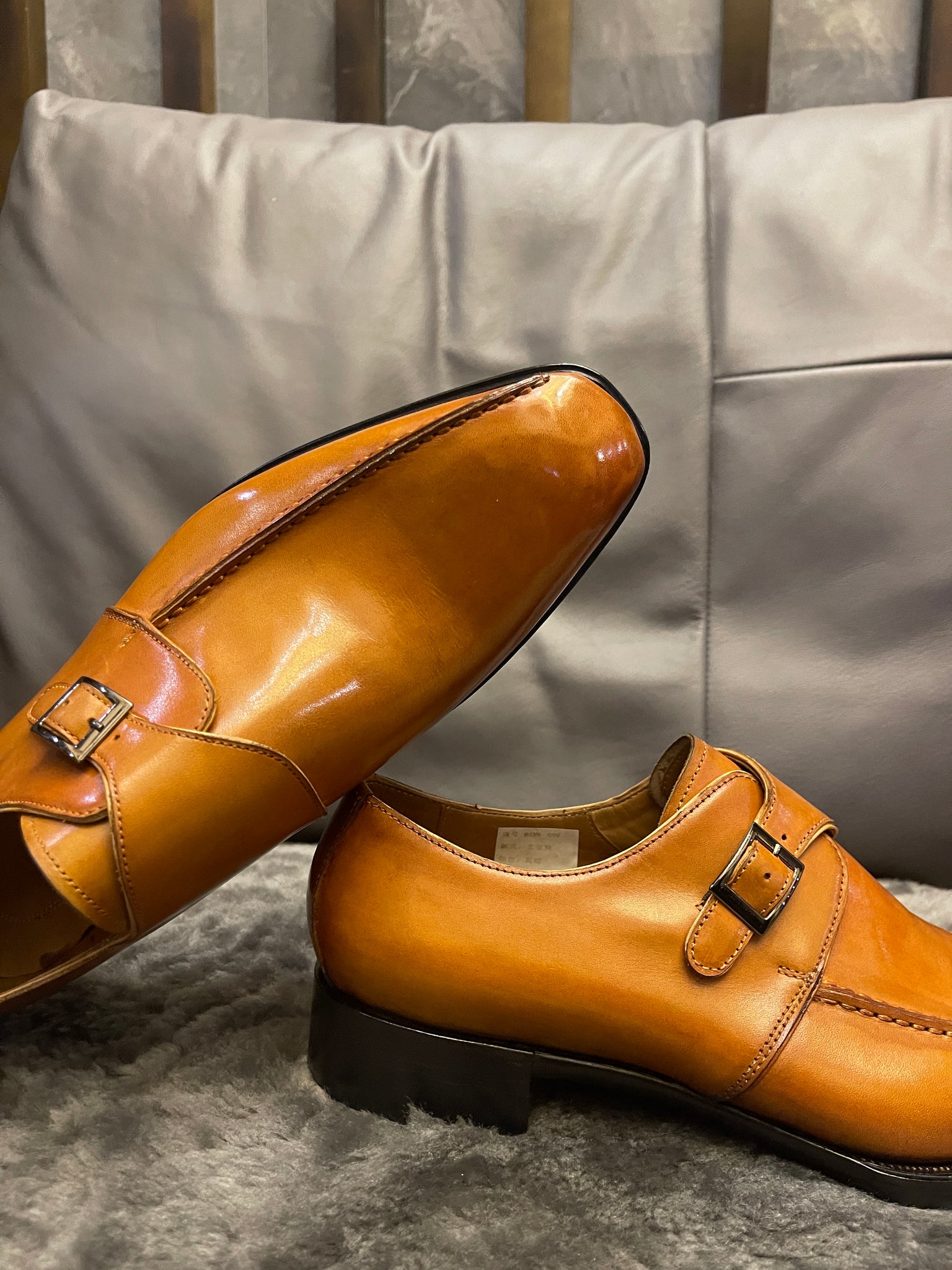 VSong Yellow Single Monkstraps Handsewn Side Cap Toe Men Shoes