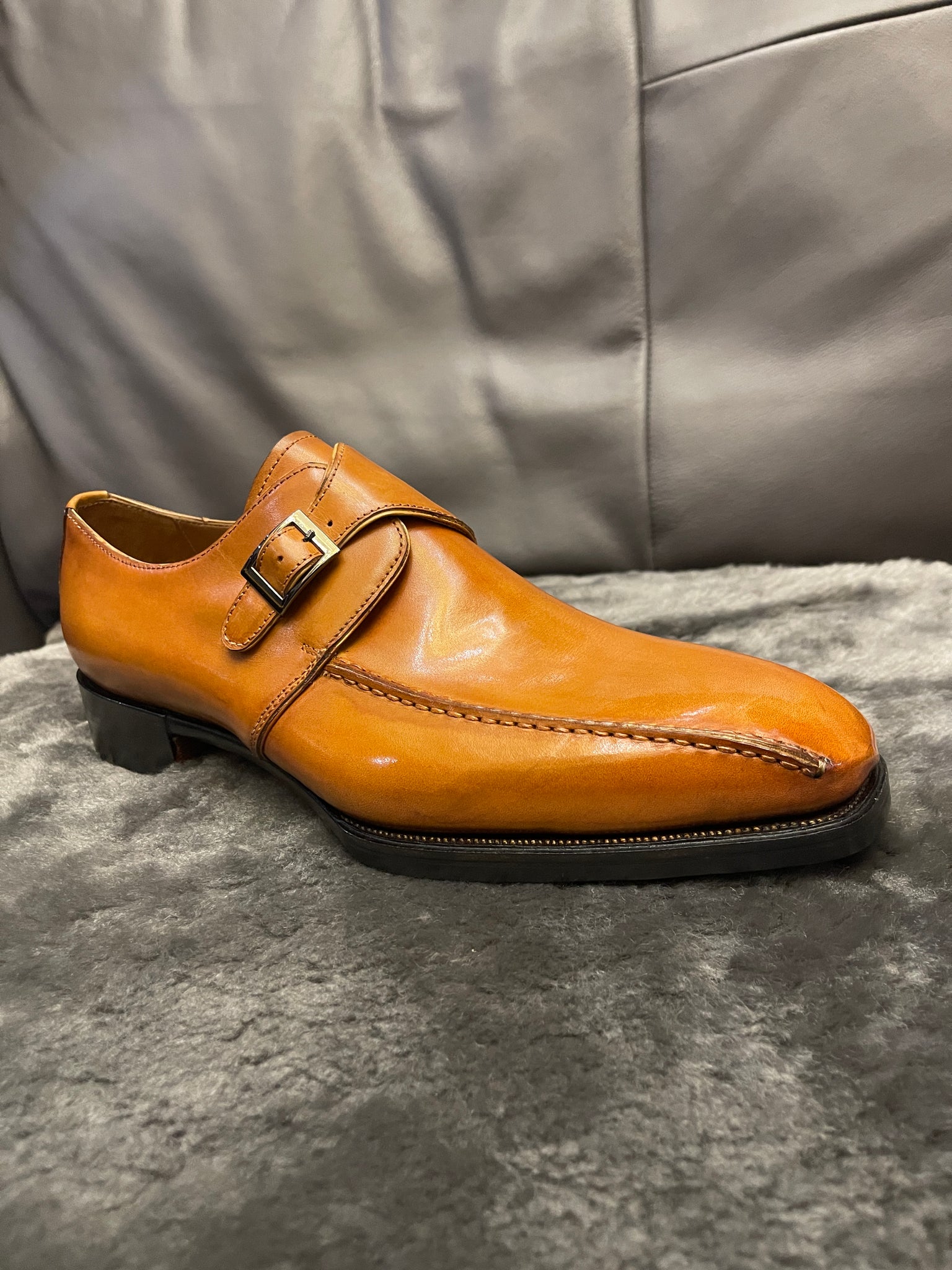 VSong Yellow Single Monkstraps Handsewn Side Cap Toe Men Shoes