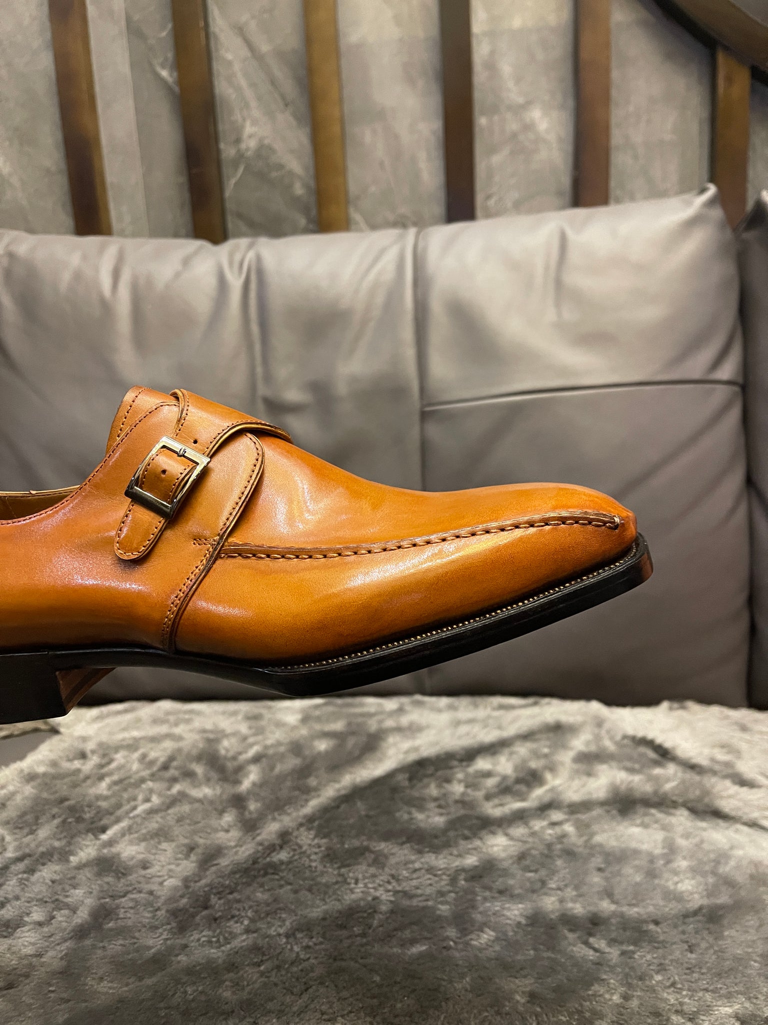 VSong Yellow Single Monkstraps Handsewn Side Cap Toe Men Shoes