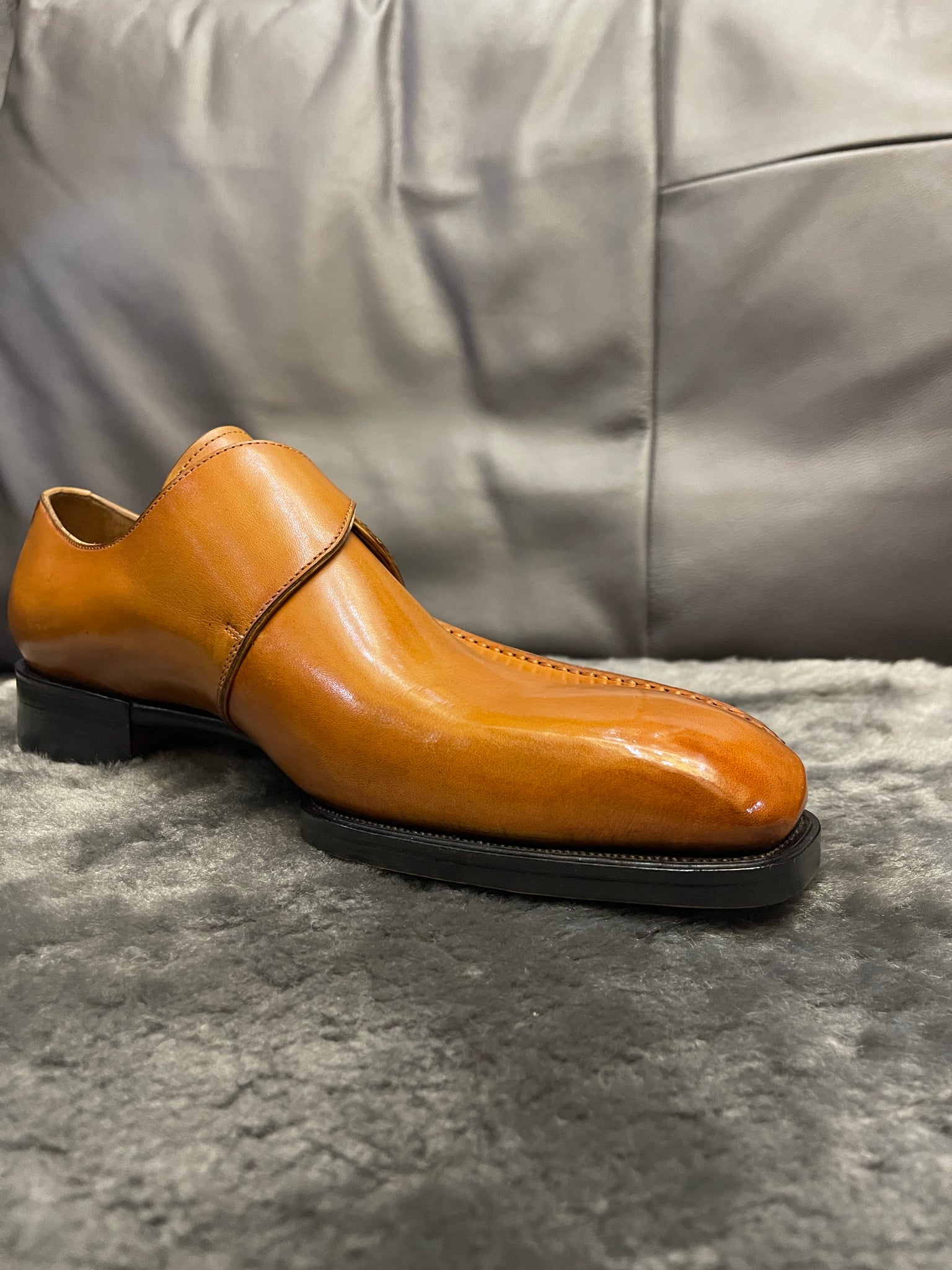 VSong Yellow Single Monkstraps Handsewn Side Cap Toe Men Shoes